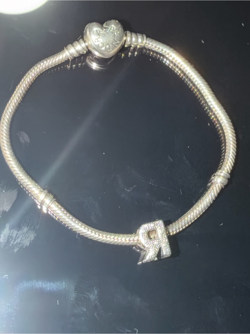 Pandora Silver Charm Bracelet with Pavé 'R' Initial